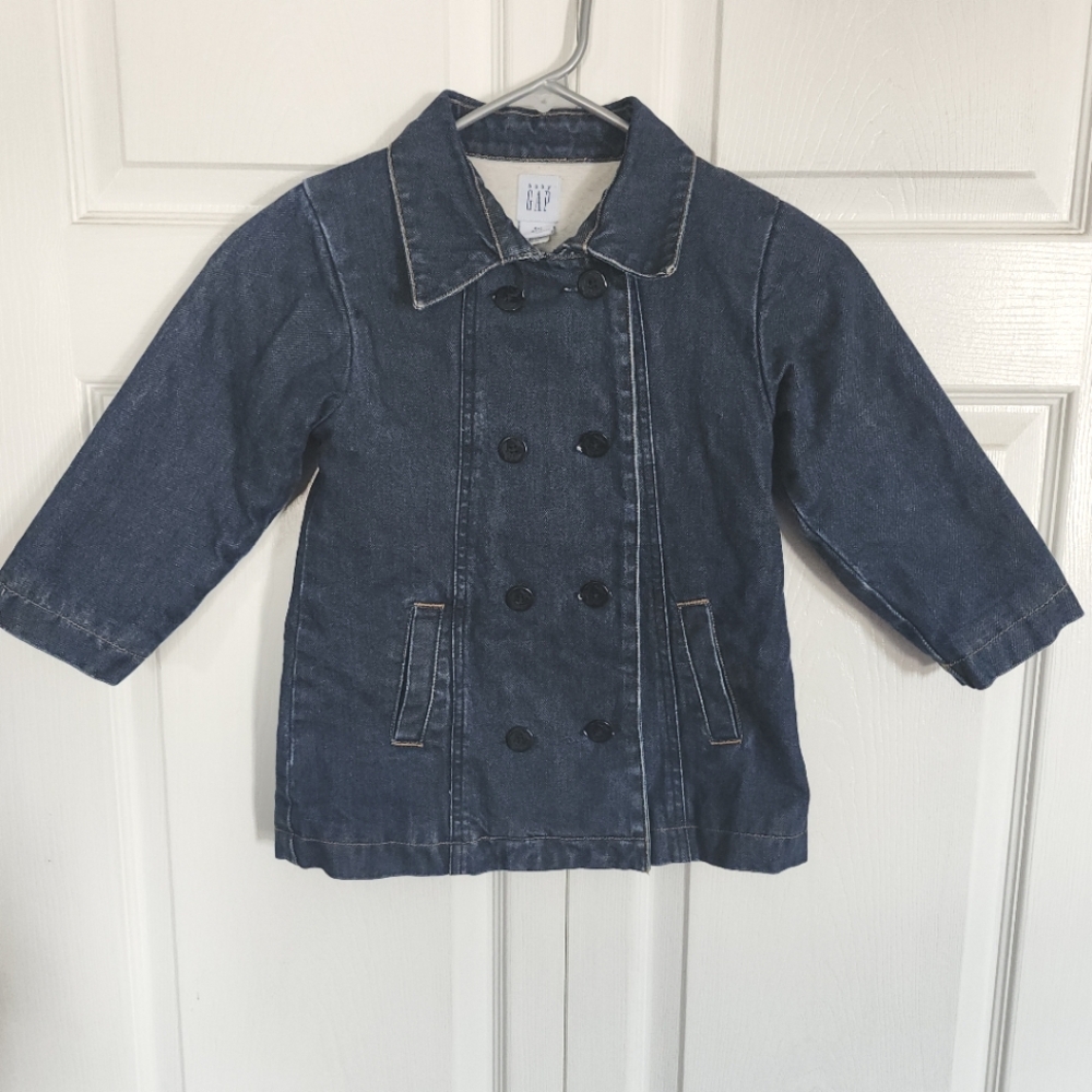 Baby Gap Denim Med Wash Pea coat Lined Jacket 2006 Toddler Girl 4yrs/4XL